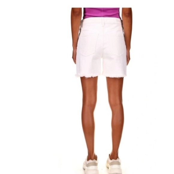 SANCTUARY Sidewalk Distressed Fringe Hem Rigid Denim Shorts - Picture 3 of 9